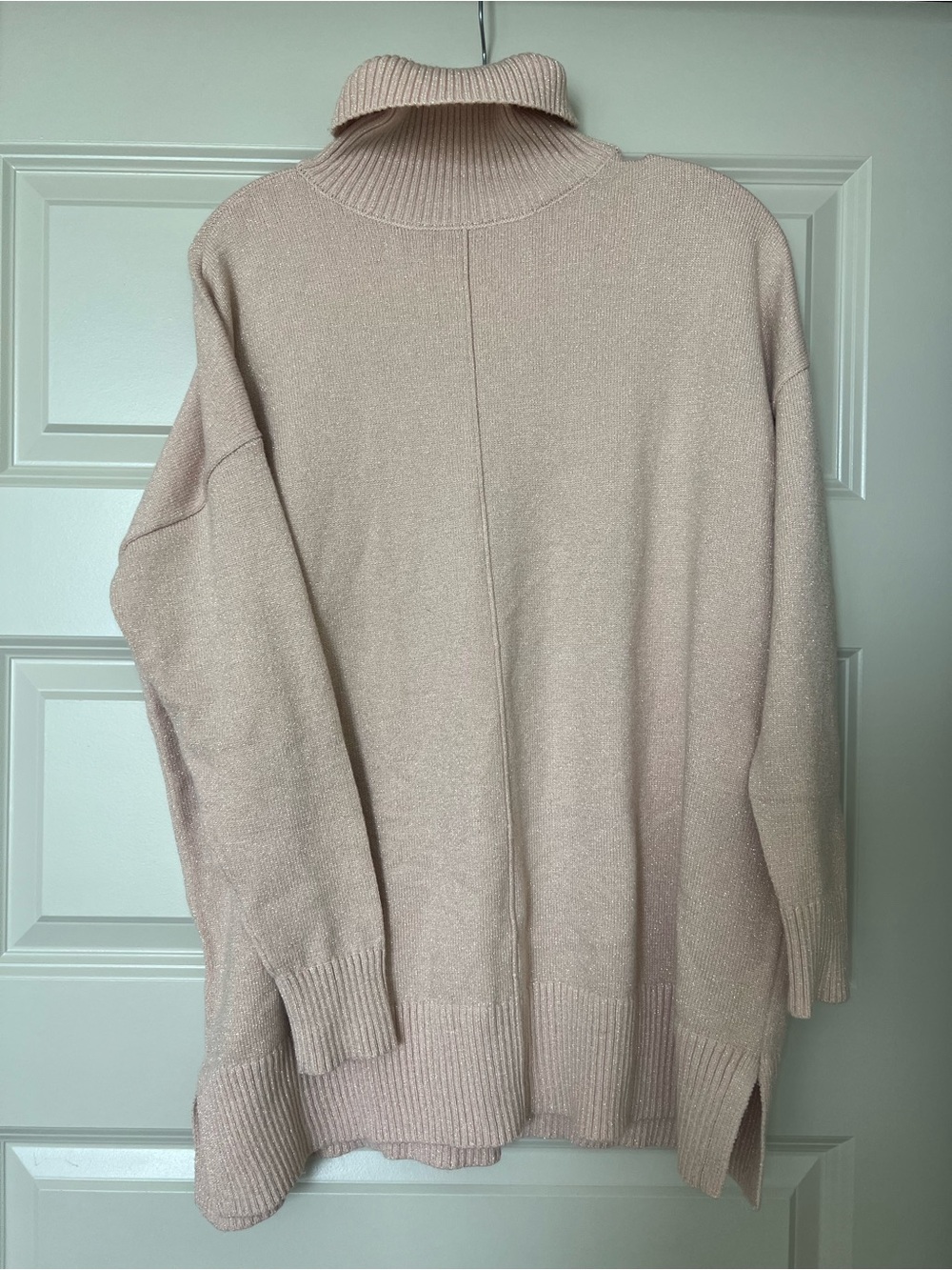 Neutral Pink with a Gold Metallic Thread Turtleneck Sweater
